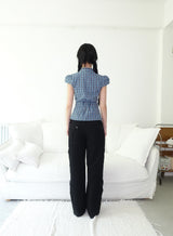 blue checkered shirt