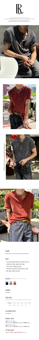 [S/S] ベルベットヘンリーネックハーフニット(3color)