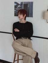 ウレン ウール ヘンリーネック ダブル ロングスリーブTシャツ