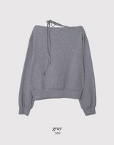 #One Shoulder Ribbon Loose Fit Sweat Shirt (4color)