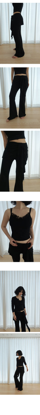 COLLY レーススリーブトップス & カーディガン& ラップスカートパンツセット (CHARCOAL, BLACK 2COLORS!)