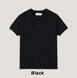 Rib shawl patch henley neck short sleeve t-shirt