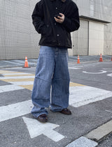 No.1100 スラップバックスナップワイドデニムパンツ