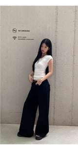 black wide casual straight pants