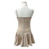 Linn Sleeveless Pleated Mini Dress (Beige)