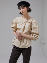[LINE] Sleeve Tuck Twisted Blouse (2colors)