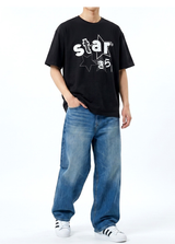 オーバーフィット クルーネック キラ スター ショートスリーブ Tシャツ ブラック