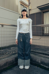 タックデニムパンツ (ブルー)