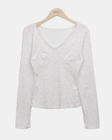 Rome Floral Ribbon V-Neck Long-Sleeve T-Shirt