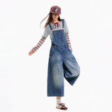 Vintage Washed 7/8 Wide-Leg Denim Overalls