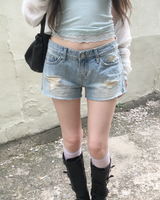 Light denim damage shorts