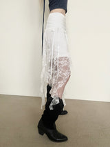 1370. Lace slit ribbon long sk (2color)
