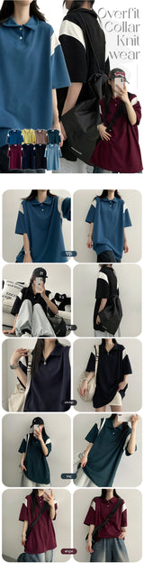 Foreva City オーバーサイズ フィットカラー ニットウェア 半袖 T シャツ