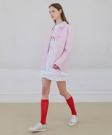 Floral Stitch French Work Jacket - Light Pink
