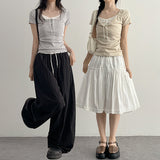 Miu Side Shirring Lace Short-Sleeve Blouse T-shirt (4 colors)