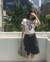 Epee Crack Printed Off-Shoulder Short Sleeve T-Shirt