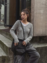 リアモヘアバックルクロップカーディガン