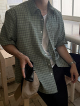 Dard pore check short-sleeved shirt