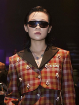 Checked Faux Pearl Crop Suit