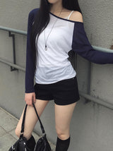 Keuen Raglan Color Matching See-through Long Sleeve T-shirt