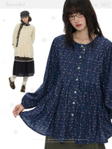 BETWEENAND Autumn round-neck baby dress, floral long skirt, lantern-sleeve long-sleeved shirt dress for women in autumn