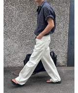 [S-XL] ホワイトハーフバンディングワイドパンツ