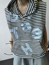 Swan Stripe Letter Patch Hooded Sleeveless Top 3color