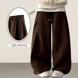 Rogle washed-out banding side pin tuck cotton wide pants