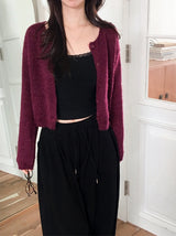 Round Loose Crop Shaggy Knit Cardigan (6color)