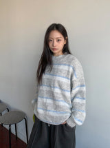ラベッツ ヘアリーストライプ ウール ラウンドニット