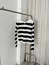 Stripe V-neck knitwear (one color)