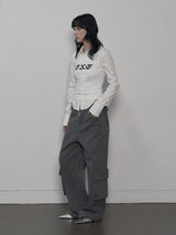 STUDDED CARGO PANTS CHACOAL