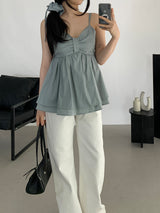 Letty Shirred Ribbon Sleeveless Blouse
