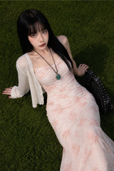 PINK BLOSSOM MESH-OVERLAY FLORAL DRESS