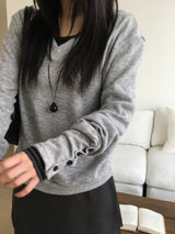 Slim U-neck stripe T