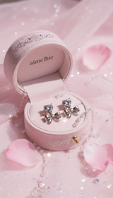 [Aespa Winter, Red Velvet Irene Piercing] Heart Crystal and Ribbon Piercing - Silver