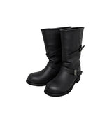 Two-Buckle Shirred Biker Boots
