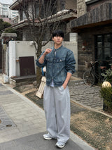 With denim biker jacket