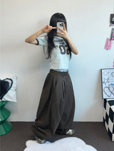 ツーピンタックウッドスラックスロングパンツ🩶🖤🤎3カラー