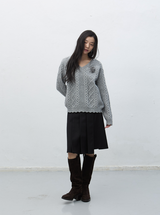 handmade knit flower brooch set - grey 