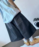 Teki Check Pocket Wide Denim Bermuda Shorts 2color