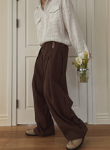 Leaf double pin tuck string wide slacks