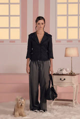 Button frill jacket - black  