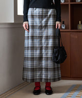 CHECK SLIT LONG SKIRT GRAY