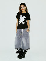 STRING CAPRI DENIM PANTS GREY