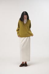 Whole garment V-neck knit (Olive)