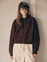 WOOL BUTTON CABLE CARDIGAN BROWN