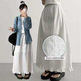 Pure Stripe Linen Banding Long Skirt