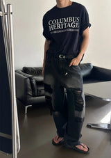 [Unisex] ダメージワイドデニムパンツ(2color)
