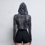 Cowl Neck Cropped Hooded Top [Deep Navy]